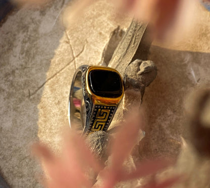Classic Silver Or Golden Onyx Ring-HOP005