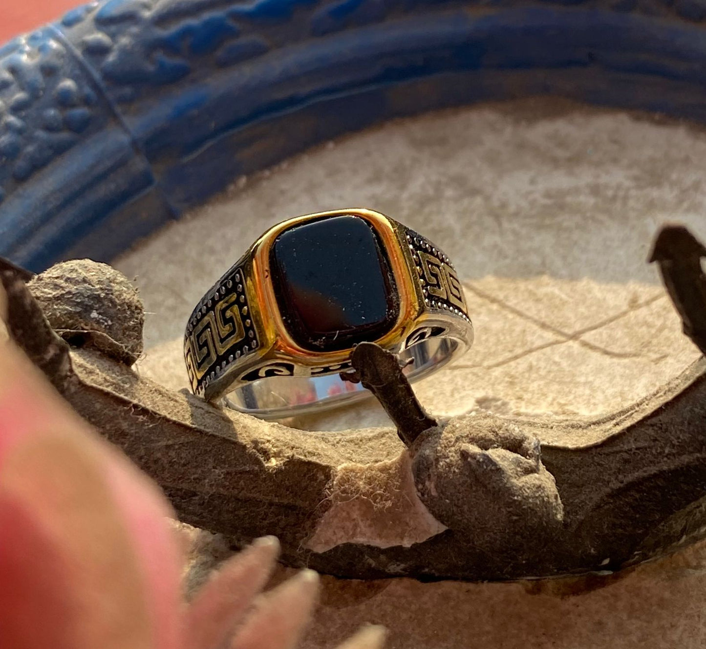 Classic Silver Or Golden Onyx Ring-HOP005